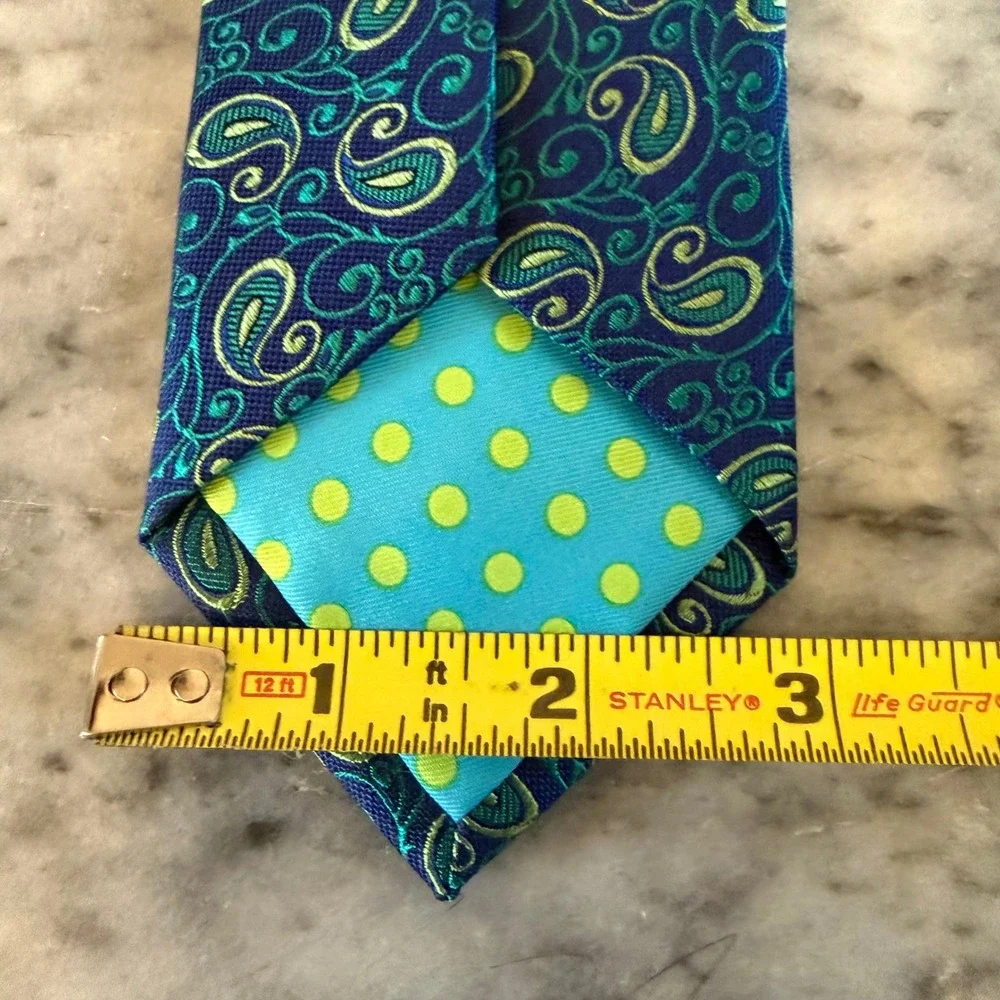 Ted Baker London‎ Men's  Blue Green Yellow Paisley Polka Dot 100% Silk Necktie